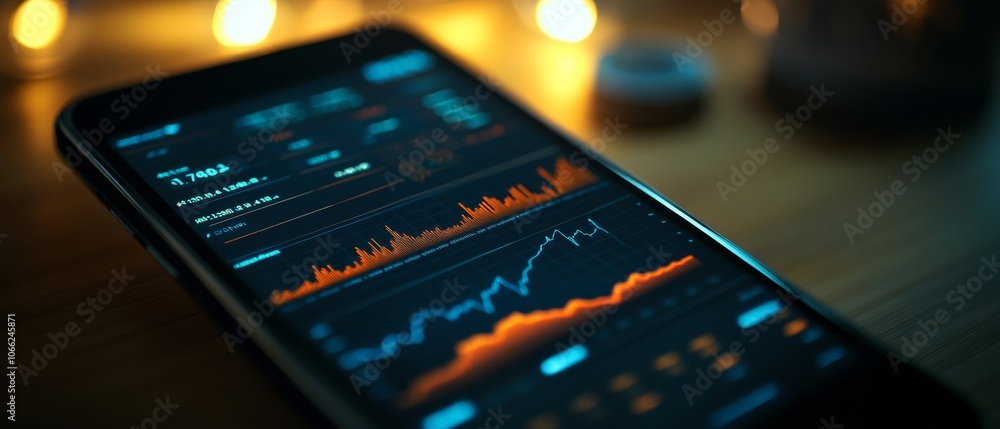 Aufkleber smartphone displaying cryptocurrency trading app with bitcoin and ethereum prices against dark backg