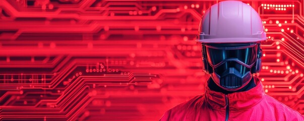 Electrician in safety gear performing diagnostics, vibrant industrial background, electrical safety, troubleshooting