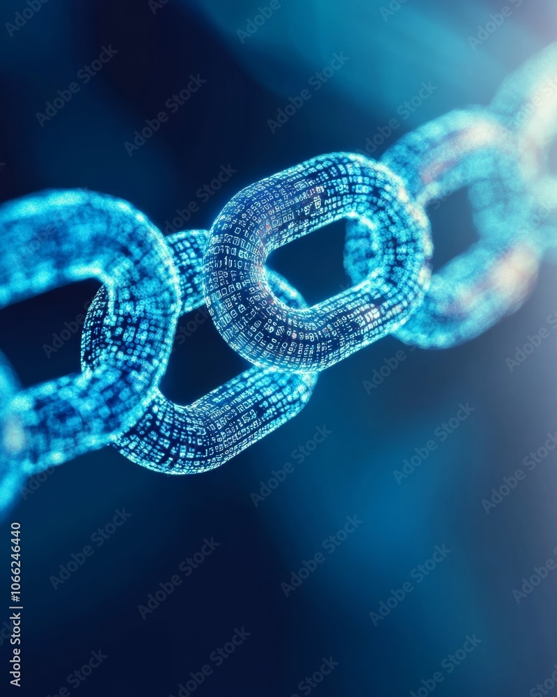 Aufkleber Futuristic Blockchain Network Glowing Digital Chains and Nodes in Blue Tones