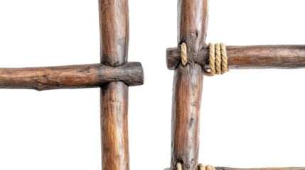 Rustic Wooden and Rope Ladders Collection on Transparent Background Generative AI