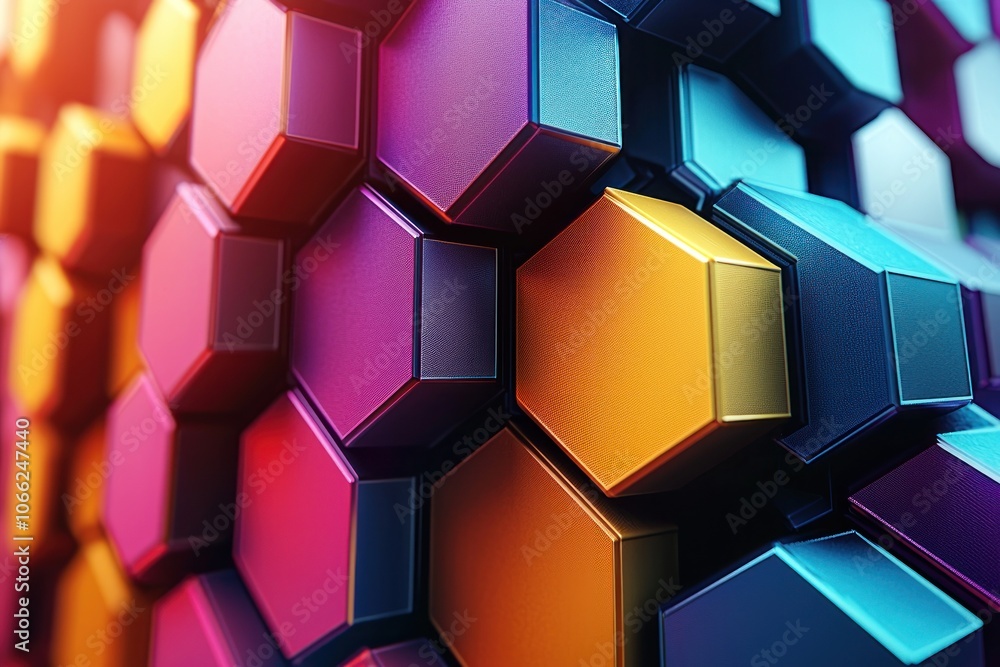 Poster A Close-Up View of Vibrant Hexagonal Shapes Interlocking