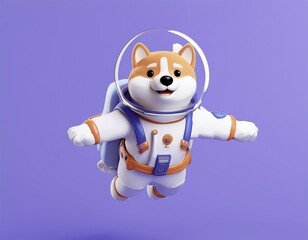 Fototapeta premium 3D smiling dog dressed as an astronaut floats in mid air