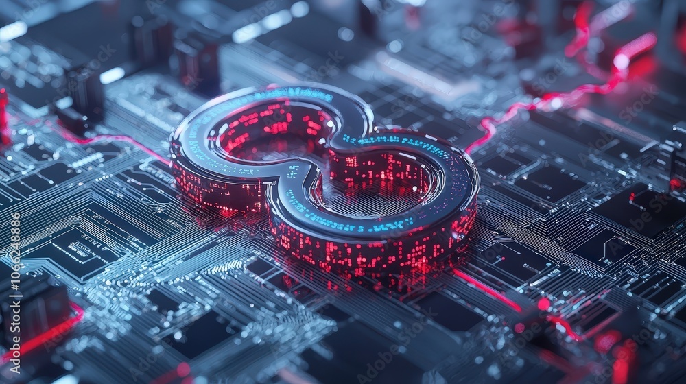 Poster abstract infinity loop with circuits, representing endless innovation potential
