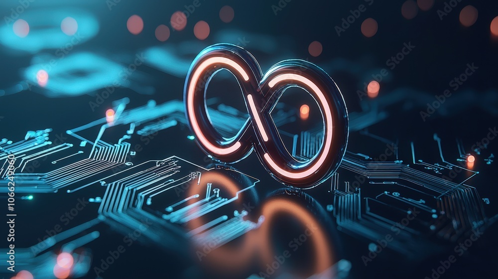 Poster abstract infinity loop with circuits, representing endless innovation potential