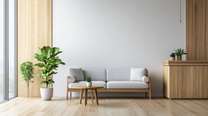 This small business office mockup offers a cozy seating area and a coffee station for productivity