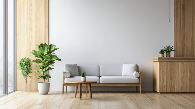 This small business office mockup offers a cozy seating area and a coffee station for productivity