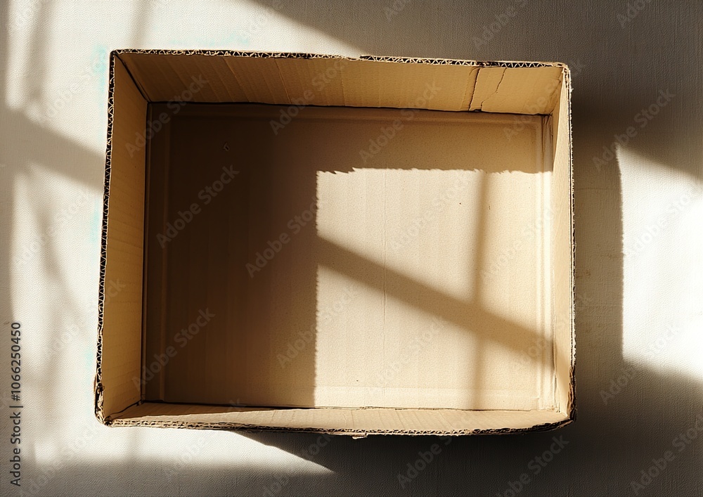 Poster empty cardboard box with light and shadow.