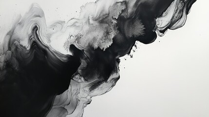 Fototapeta premium Dynamic interplay of black and gray ink, creating ethereal layers on rough cotton watercolor paper, with bleeding edges and soft, fluid transitions.