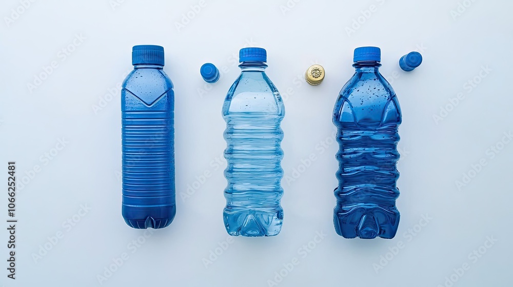 Aufkleber three bottles of water in different shades arranged on a flat surface generative ai