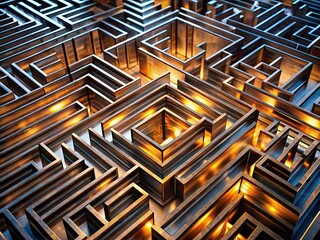Close-up of a Metallic Labyrinth Illuminated by Dramatic Lighting, Capturing Intricate Details and Shadows for Conceptual Photography