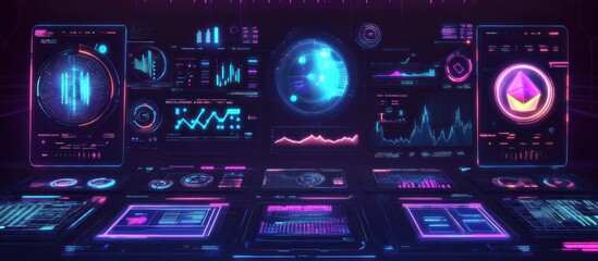 Obraz premium Futuristic Tech Dashboard with Glowing Interfaces
