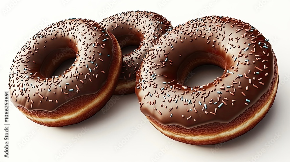 Poster delicious chocolate frosted donuts with colorful sprinkles on display generative ai