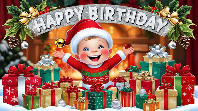 santa claus with gifts,happy birthday kids