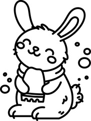 A cute cartoon Rabbit wearing a scarf in this isolated vector line art. Perfect for easy use in your design projects.