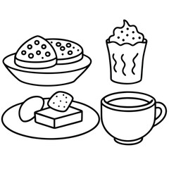 Line Art Breakfast food dish collection in white background