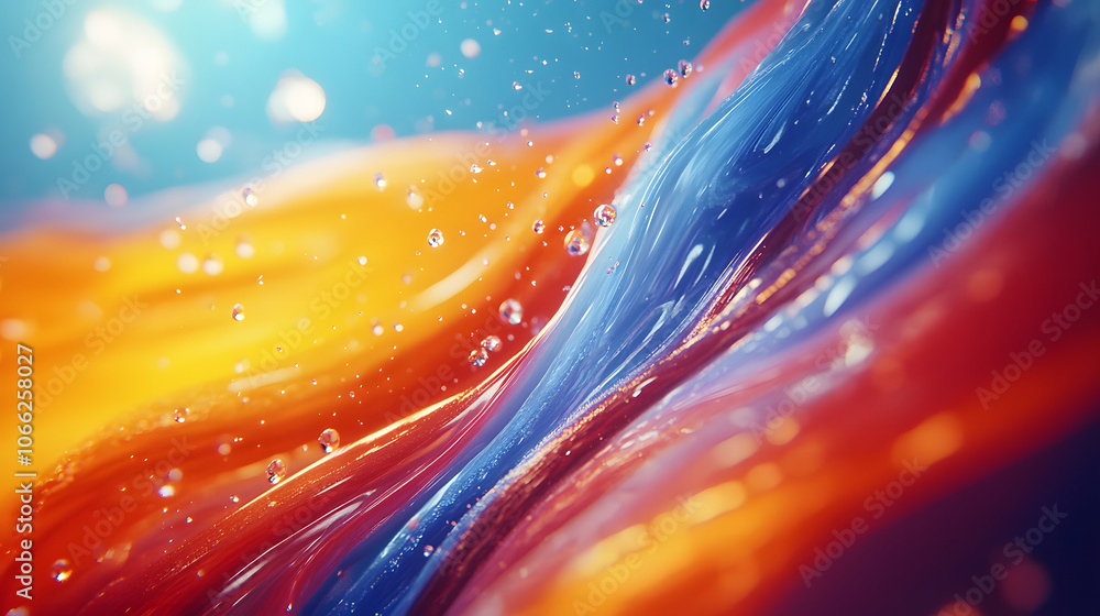 Poster description:** vibrant waves of orange and blue swirl together, creating a dynamic underwater scene 