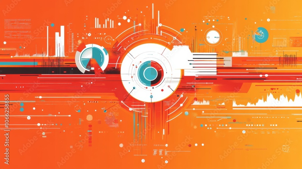 Poster abstract data visualization orange tech background charts graphs and network design