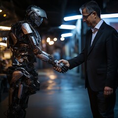 Robot and human shaking hands