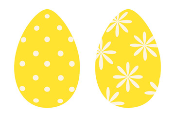 Flowers and dots patterned Easter Eggs in trendy yellow. Set of 2 Easter Greeting or cards concept