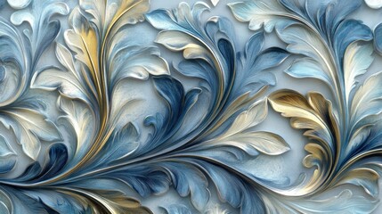 Elegant Blue Gold 3D Floral Design Ornate Texture Background