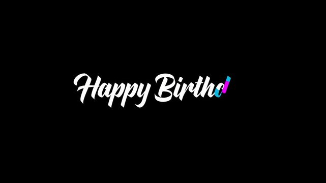 Happy Birthday animation caligraphy hand writting footage black and white background. moving brush texture letters