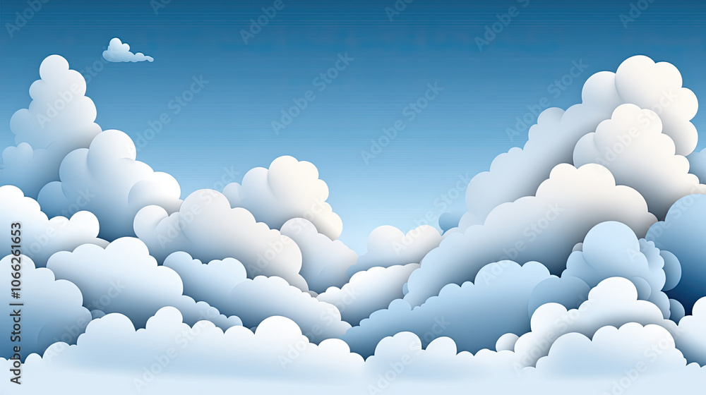 Poster expansive blue sky with soft clouds creating serene atmosphere. fluffy white clouds float gently, in