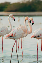 Flamingos in a Shallow Lagoon