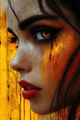 Artistic Side Portrait of Woman with Dramatic Lighting and Makeup.