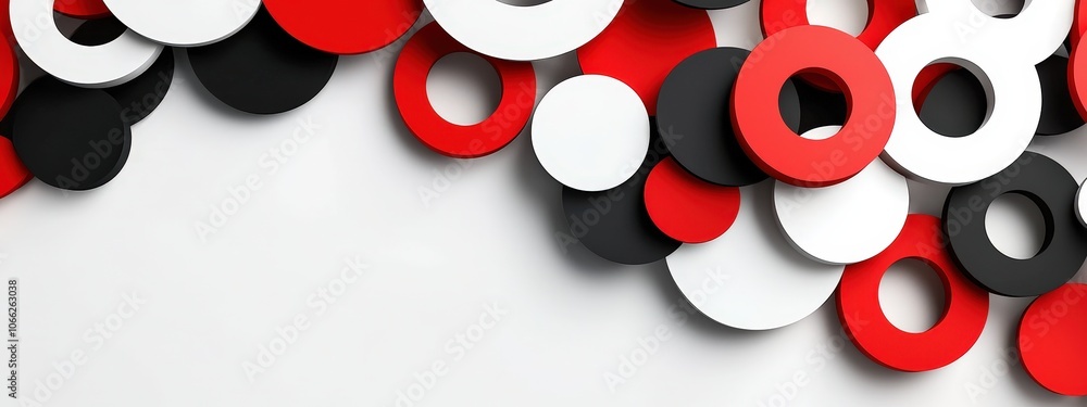 Poster circular geometric patterns interlocking, isolated to show systemized creativity