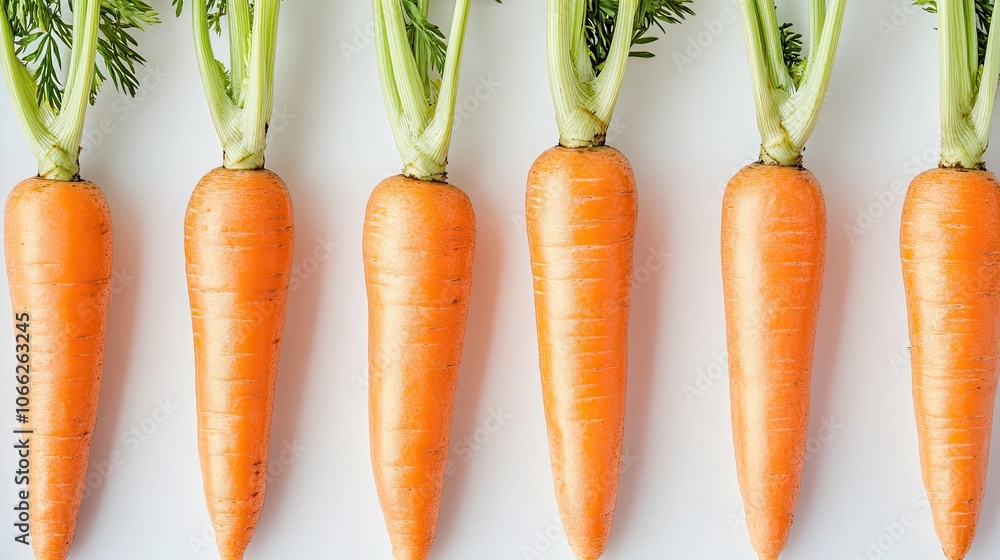Poster fresh rustic carrots arranged neatly on a white surface generative ai