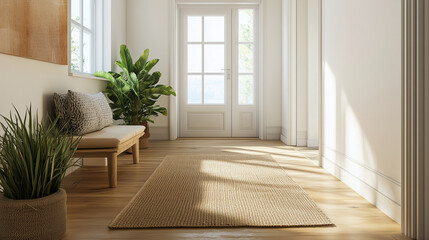Fototapeta premium Sisal Welcome Mat in Modern wooden flooring entrance