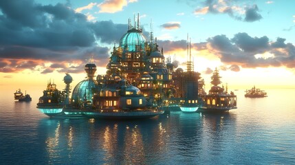 Obraz premium Resilient Floating Metropolis Powered by Sustainable Ocean Energy Systems