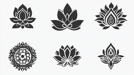 Fototapeta premium Elegant Black Lotus Flower Mandala Designs Set of Six