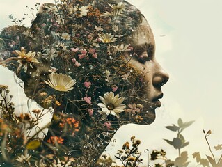 Floral Portrait: Woman Embracing Nature's Beauty
