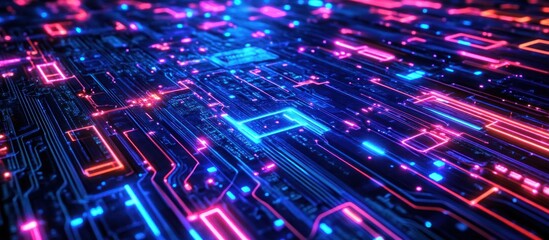 Fototapeta premium Abstract Circuitry with Neon Lights