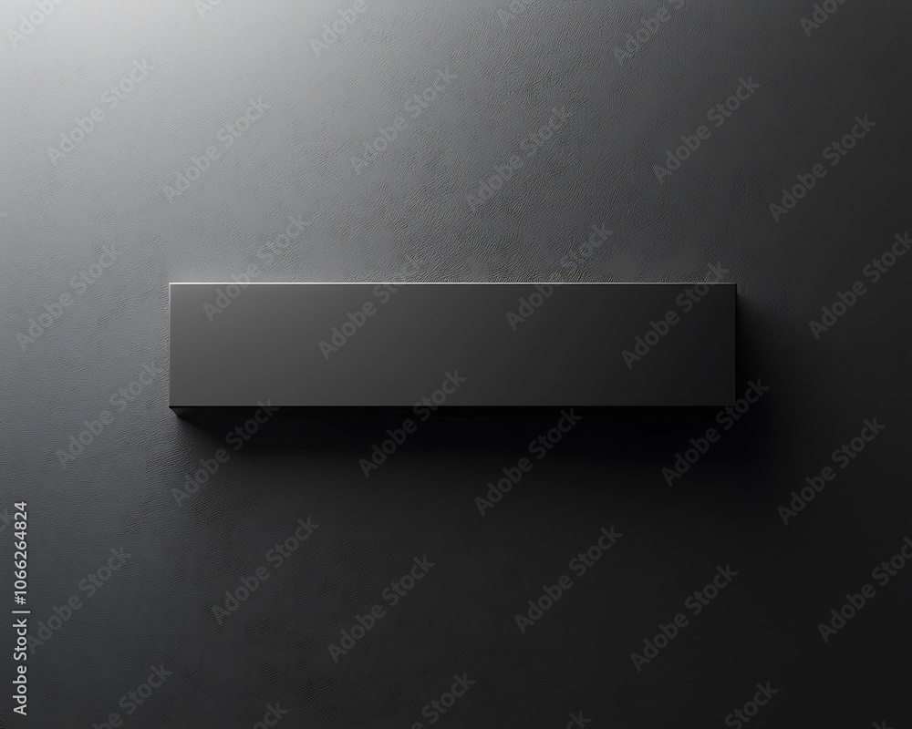 Poster a sleek black rectangular object set against a textured gray background, emphasizing minimalism and 