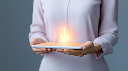 A woman use tablet effortlessly download content using your tablet with ease and convenience