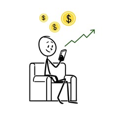 a person sitting on a chair holding a gadget