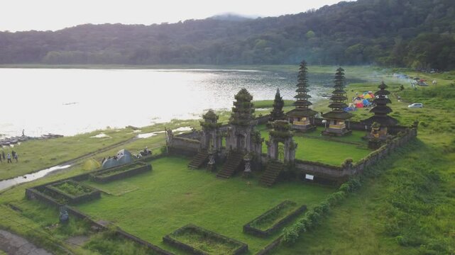 Tamblingan lake drone stock video