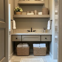 Organized Bathroom with Floating Shelves