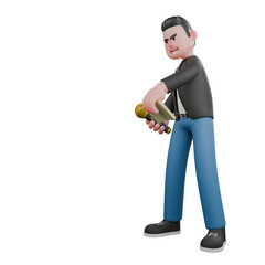 3D Cartoon Music Performer Character. A male musician stands slightly tilted to the right with his left hand carrying a book while his right hand is carrying a microphone. Singing Artist