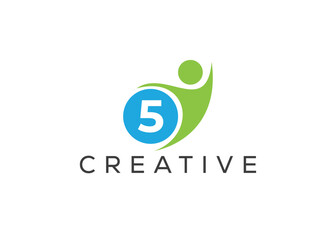 Creative and innovative number five and man logo design. Eco man logo