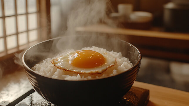 Tamago kake gohan Rice topped with raw egg and soy sauce