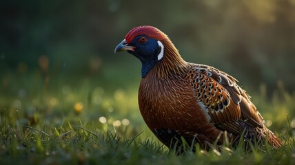 an Impeyan Pheasant, a vibrant and majestic bird native to the Himalayan region. Its iridescent plumage, with shades of blue, green, and brown, creates a stunning visual display.