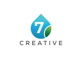 Creative and innovative number seven and drop leaf logo design. Eco drop logo