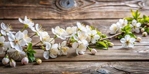 Panoramic View of Delicate White Blossoms on Rustic Wood Background - Perfect for Nature Lovers, Home Decor, and Floral Photography