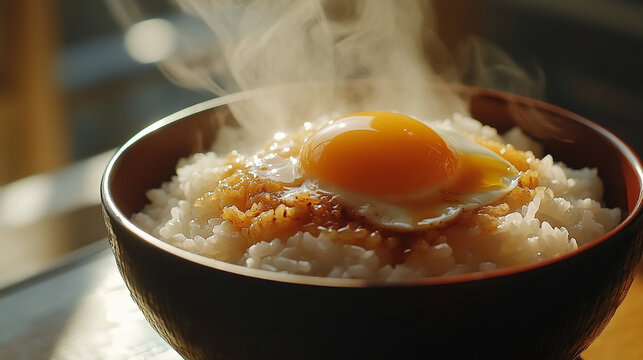 Tamago kake gohan Rice topped with raw egg and soy sauce