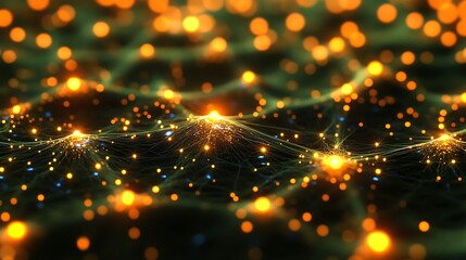 Fototapeta premium Abstract Network with Golden Lights and Glowing Lines