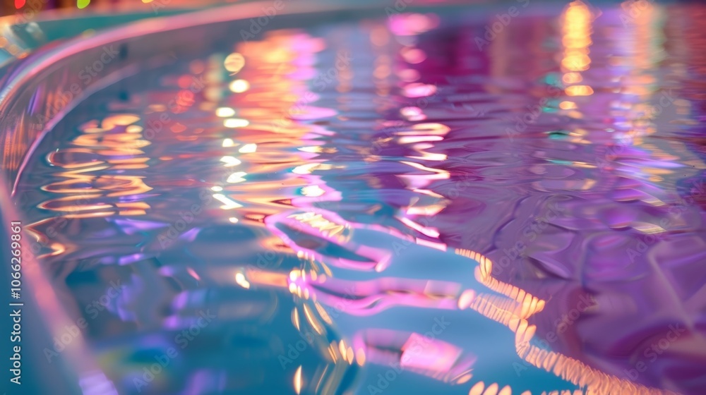 Poster abstract image of colorful lights reflecting in a swimming pool water, creating a mesmerizing and vi