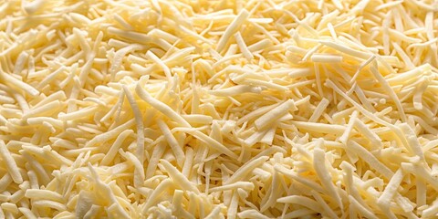 Fototapeta premium Grated mozzarella cheese texture background, cheese, dairy, food, ingredient, grated, texture, background, close-up, white